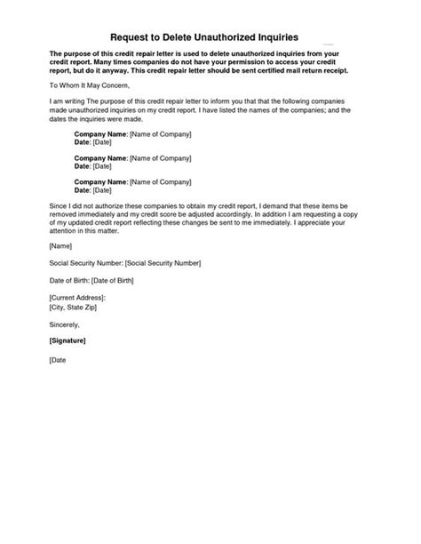 The more unusual the request, the more convincing the reason needs to be. Sample Letter to Remove Inquiries From Credit Report ...