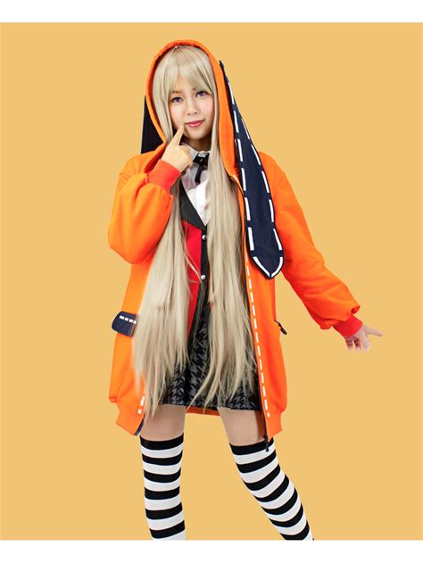 Kakegurui Runa Yomozuki Cospaly Costume Orange Hooded Jacket With Ears