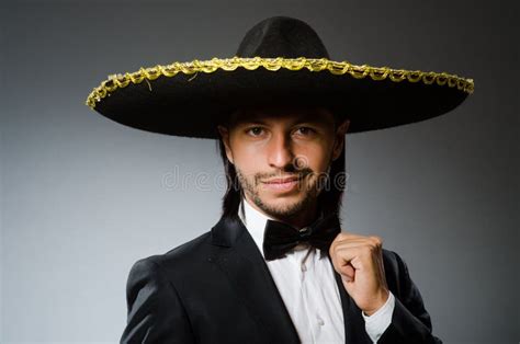 The Young Mexican Man Wearing Sombrero Stock Image Image Of Macho