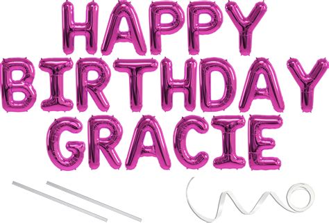 Gracie Happy Birthday Mylar Balloon Banner Pink 16 Inch Letters