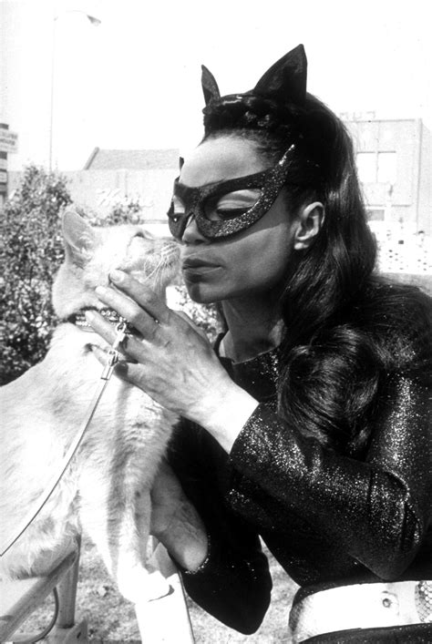 Eartha Kitt Kissing A Cat While Wearing Catwoman Costume On The Set Of