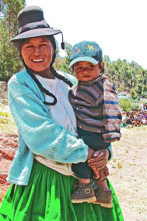 Woman And Her 18 Month Old Son In Acora Near Lake Titcaca Peru