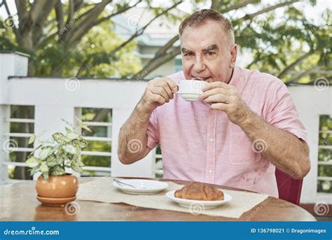 Cheerful Man Drinking Coffee Stock Image Image Of Delicious Portrait