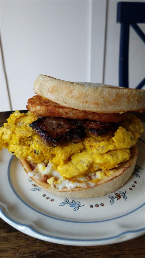 Gluttony Sandwich Two Red Barron Breakfast Pizzas Sausage Hash Brown And 8 Oz Of Egg Yolk