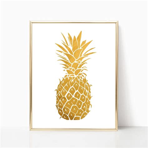 Pineapple Decor Gold Foil Print Pineapple Wall Art Gold Etsy