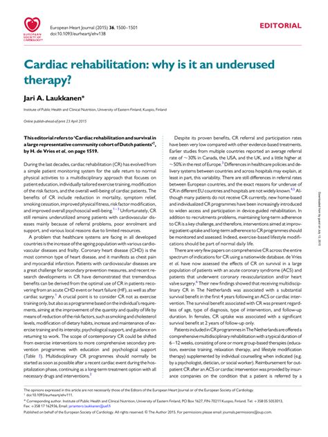 Pdf Cardiac Rehabilitation Why Is It An Underused Therapy