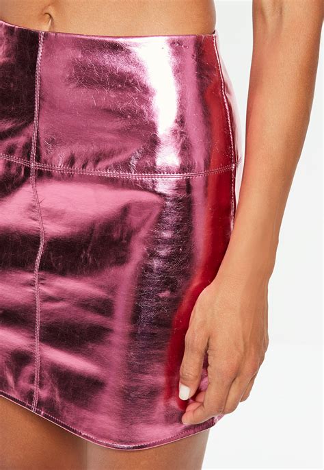 Missguided Pink Metallic Faux Leather Mini Skirt Lyst