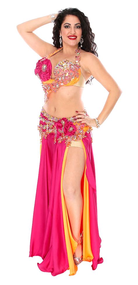 Professional Belly Dance Costume From Egypt In Fuchsia And Orange At