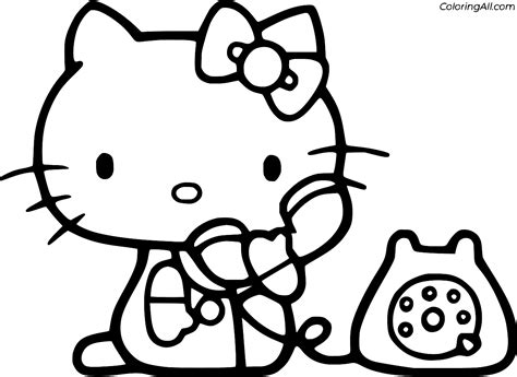 Hello Kitty Phoning Coloring Page - ColoringAll