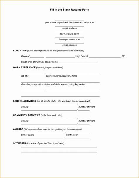 9 Blank Resume Forms To Fill Out Free Samples Examples