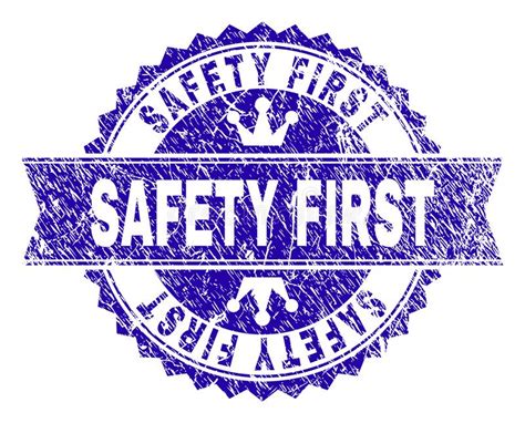 Grunge Textured Safety First Stamp Seal With Ribbon Stock Vector