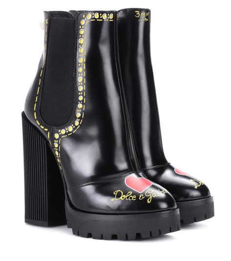 Dolce And Gabbana Printed Leather Ankle Boots In Black Lyst