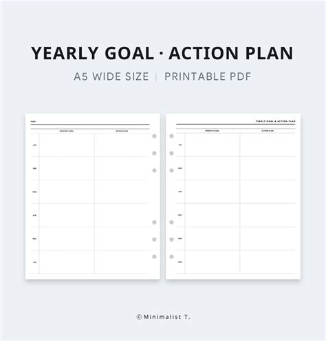 A5 Wide Inserts Yearly Goal Planner Printable Goals Action Etsy