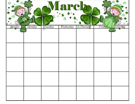 March 2028 Printable Monthly Calendar Patty Wraps March Calendar