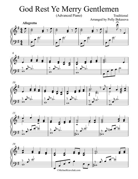 Change the key signature and time signature. Free Piano Arrangement For God Rest Ye Merry Gentlemen. Advanced Level. Good Luck! (With images ...