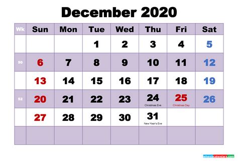 State & national holidays are included into free printable calendar. Free 2020 Printable Calendar December as Word, PDF