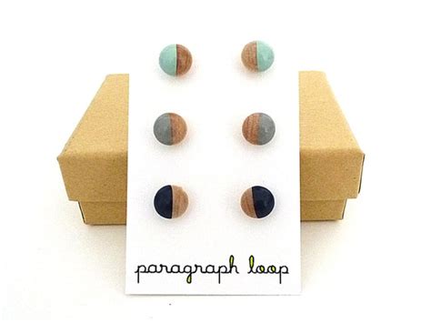 Items Similar To Mint Green Gray And Navy Blue Earring Set Button