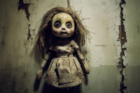Premium Ai Image A Creepy Tattered Doll With Glowing Eyes Ai Generated