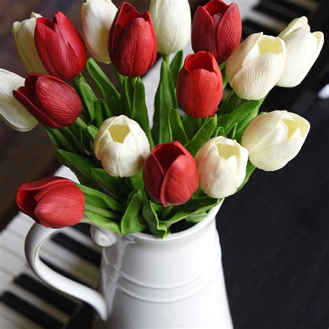 Dark Red Real Touch Tulips Artificial Flowers Bouquet 10