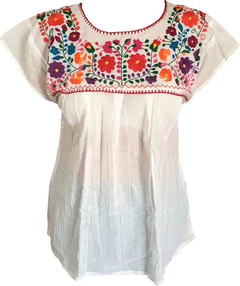 Floral Mexican Peasant Blouse Embroidered Tehuacan Blouse Handmade