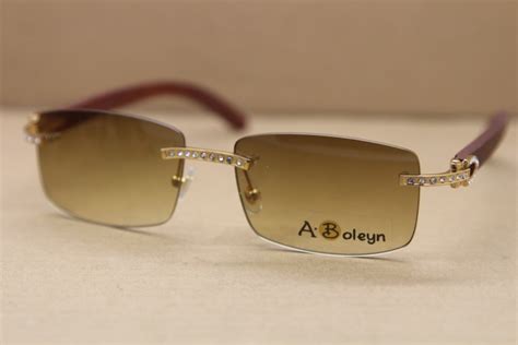 Cartier Big Diamond 8200757 Sun Glasses Rimless Decor Wood Frame Men Luxury Brand Sunglasses