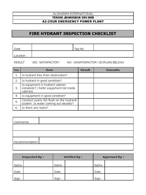 Monthly building inspection form welcome! Fire Hydrantl Inspection Checklist