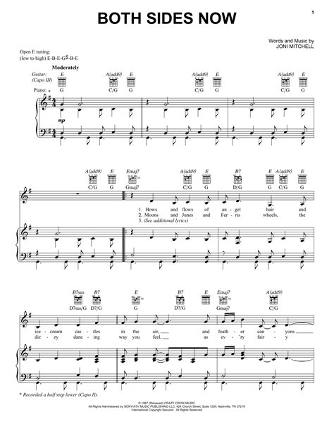 Joni Mitchell Both Sides Now Sheet Music Notes Download Printable