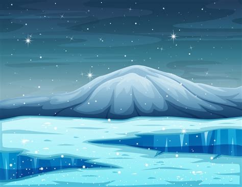Premium Vector Cartoon Winter Landscape With Mountain And Frozen Lake
