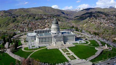 Salt Lake City Capitol Building Aerial Drone Mountains And Skyline
