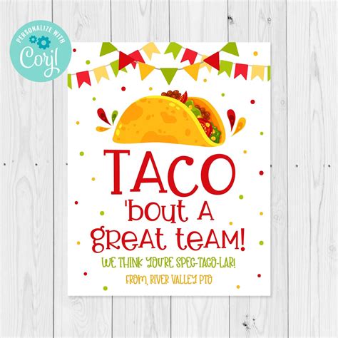 Editable Taco Sign Template Staff Or Teacher Appreciation Etsy