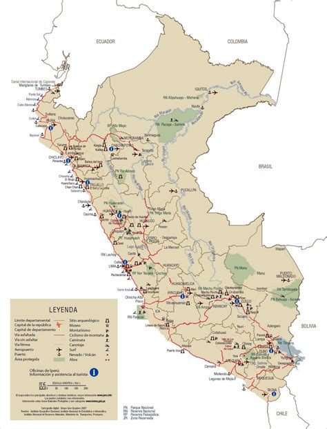 Large Detailed Tourist Map Of Peru With Roads Peru South America