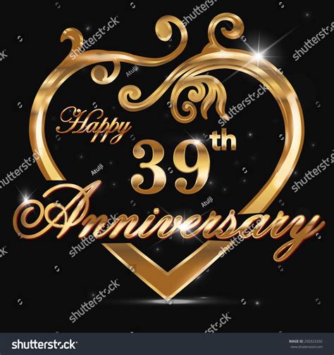 39 Year Anniversary Golden Heart 39th เวกเตอร์สต็อก ปลอดค่าลิขสิทธิ์