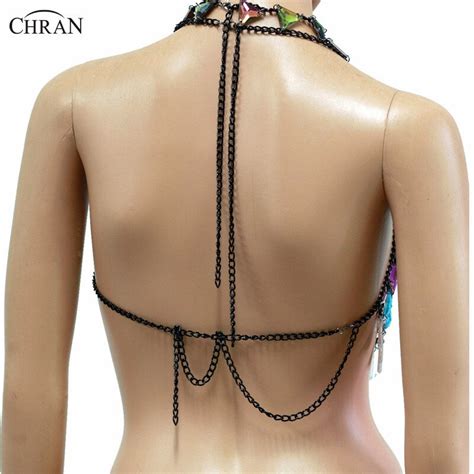 chran sequin mesh chain bralette body harness sexy bikini carnival burning man chainmail bra top