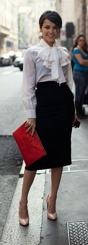 Black Pencil Skirt White Blouse And Beige High Heels Work Fashion
