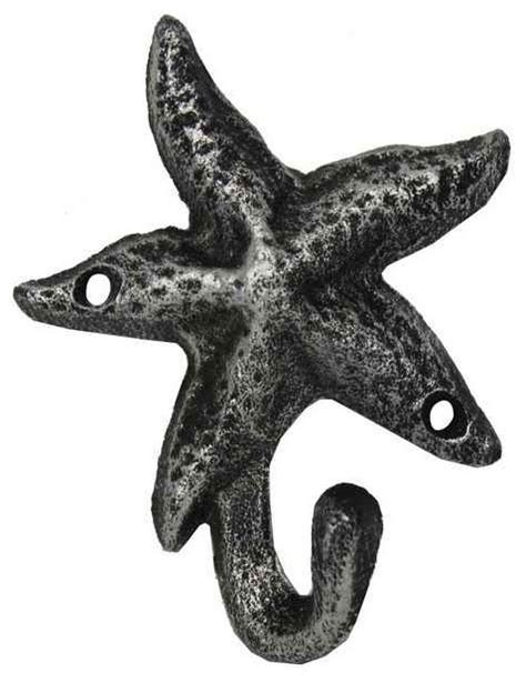 Cast Iron Starfish Hook Antique Silver Beach Style Wall Hooks By