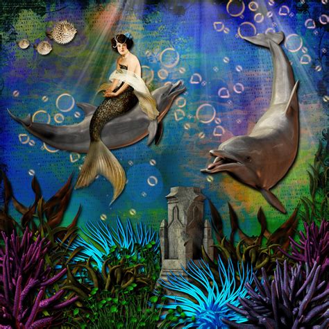 Mermaid Riding On A Dolphin Digital Scrapbooking At Scrapbook Flair
