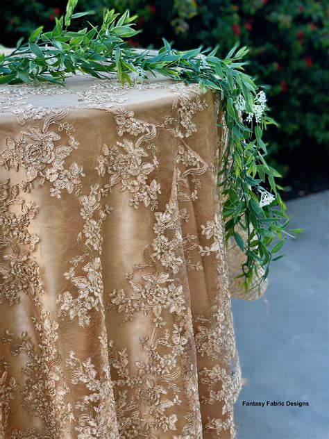 Sale Gold Embroidered Lace Table Runner Gold Tablecloth Etsy Gold Tablecloth Vintage