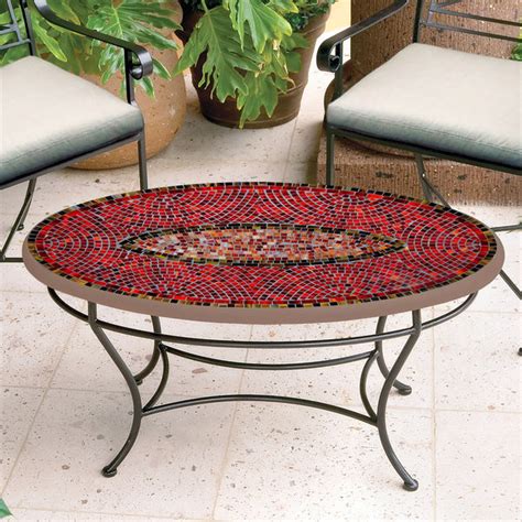 Ruby Glass Mosaic Coffee Table Oval Knf Designs Iron Accents