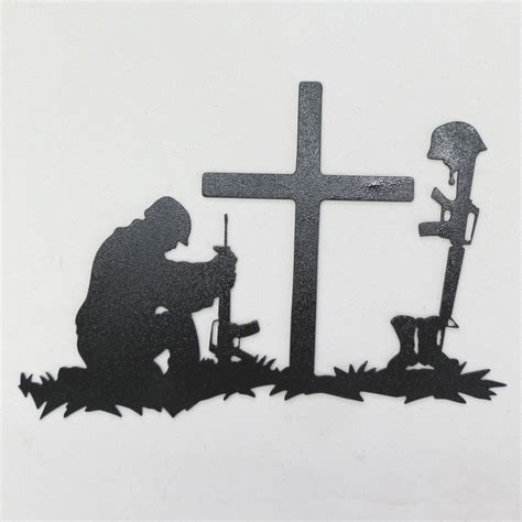 Soldier Kneeling At Cross Metal Art Designs Patriotic Usa