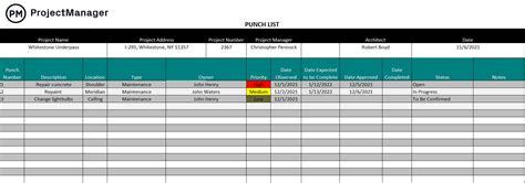 Punch List Template For Excel Free Download Projectmanager