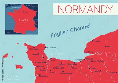 Vecteur Stock Normandy Of France Detailed Editable Map With Cities And