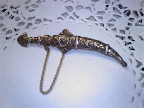 Two Part Sword Dagger Pin Damascene Enameled On Goldtone Spain