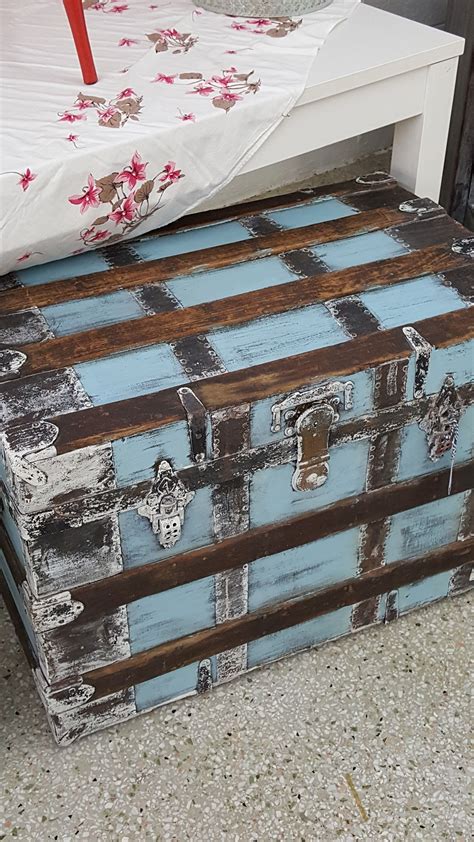 Blue And Brown Wood Distressed Trunk Sold Trunks And Chests Shabby