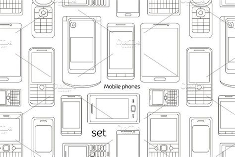 Mobile Phones Set Pattern Pre Designed Illustrator Graphics