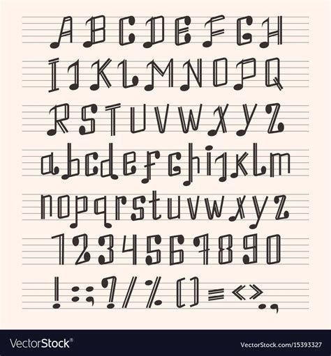Musical Decorative Notes Alphabet Font Hand Mark Music Score Abc