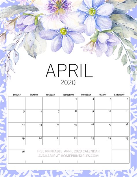 Best Free Printable April 2020 Calendars For Instant Download