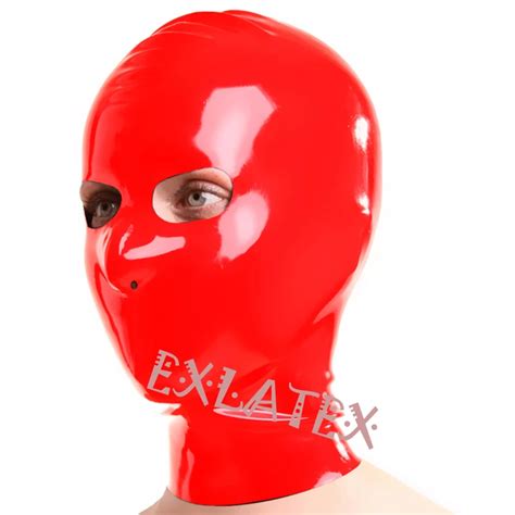 Latex Hood Mask Costumes Red Latex Mask Fetish With Eyes Open Nose