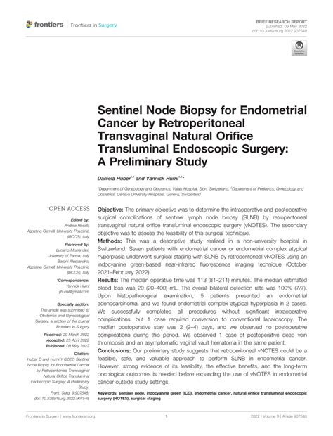 Pdf Sentinel Node Biopsy For Endometrial Cancer By Retroperitoneal