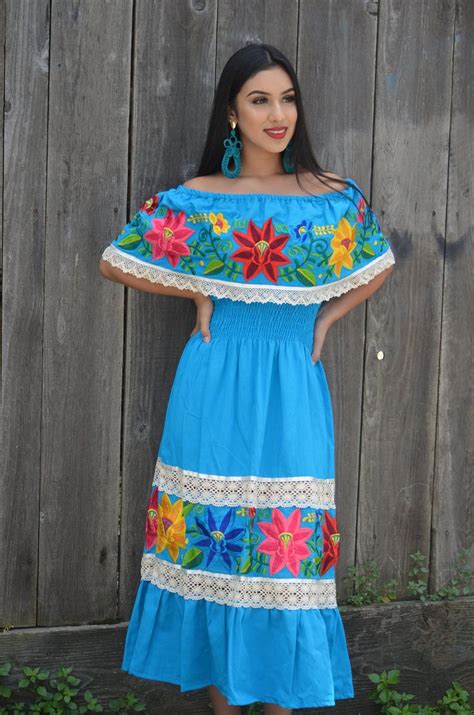 mexican blue wedding dress multicolor embroidered off shoulders mexican embroidered dress