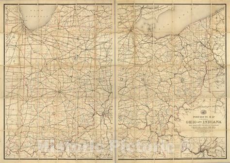 Historic Map Post Route Map Of The States Of Ohio And Indiana With